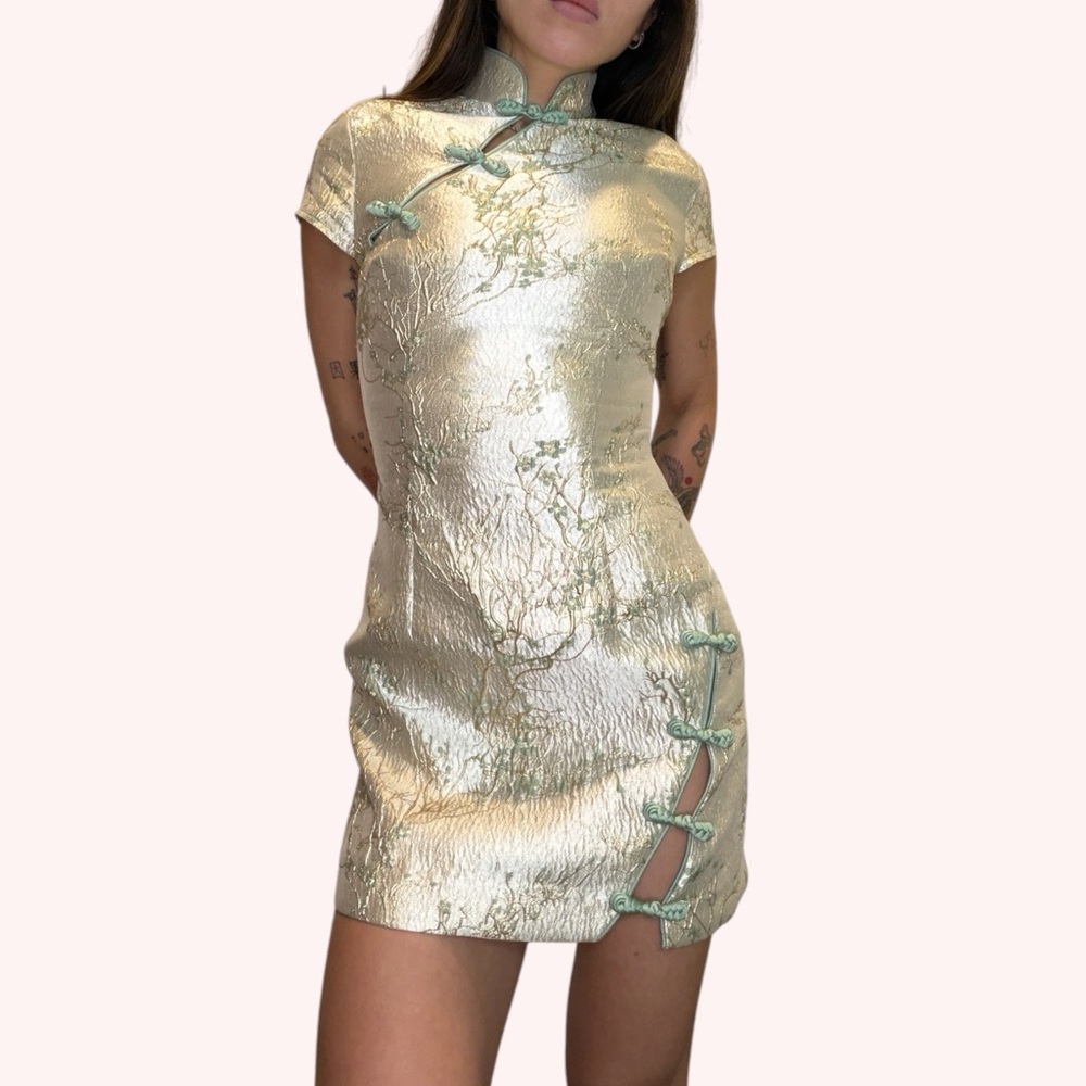 SAU LEE Jada Jacquard Mini Dress in Silver Mint ✨ - Picture 3 of 12